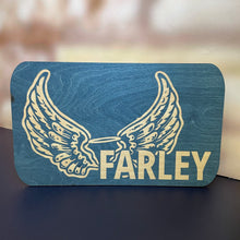 Load image into Gallery viewer, This Farley Hall Wall Sign is crafted of blue-stained, laser-engraved birch and measures 25" x 15".