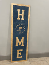 Load image into Gallery viewer, Our 40" x 12" x 1/2" Premium Notre Dame HOME Vertical Sign comes in two color ways: Blue on Gold