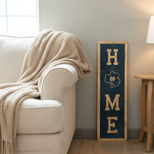 Load image into Gallery viewer, Our 40" x 12" x 1/2" Premium Notre Dame HOME Vertical Sign comes in two color ways: Blue on Gold