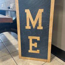 Load image into Gallery viewer, Our 40" x 12" x 1/2" Premium Notre Dame HOME Vertical Sign comes in two color ways: Blue on Gold