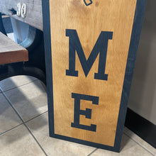 Load image into Gallery viewer, Our 40" x 12" x 1/2" Premium Notre Dame HOME Vertical Sign comes in two color ways: Gold on Blue