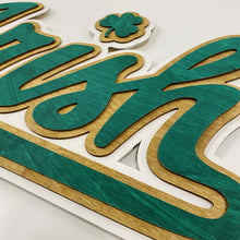Load image into Gallery viewer, Premium Notre Dame Green IRISH Wall Art is offered in two sizes.