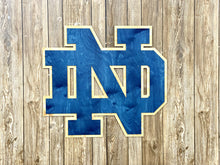 Load image into Gallery viewer, This Premium Notre Dame Monogram is currently available in three sizes: Small (10" x 11"), Medium (16" x 18") and Large (30" x 33").