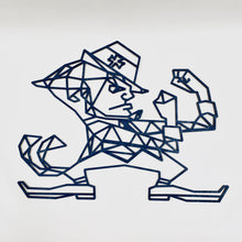 Load image into Gallery viewer, This Blue Geometric Notre Dame Leprechaun Wall Art is laser cut from stained 1/4" birch.