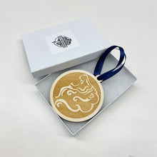 Load image into Gallery viewer, This Lyons Hall Christmas ornament is made from unstained birch, laser-engraved, and is 3.25" in diameter.