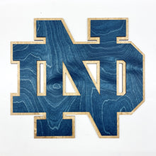 Load image into Gallery viewer, This Premium Notre Dame Monogram is currently available in three sizes: Small (10" x 11"), Medium (16" x 18") and Large (30" x 33").