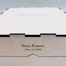 Load image into Gallery viewer, This Notre Dame keepsake box measures 12" x 12" x 6" and can be engraved with your graduate's name and class year!
