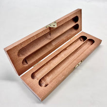 Load image into Gallery viewer, Our Notre Dame Stadium Bench Wood Cigar Box features gold-colored hinges, and has magnetic closures to keep cigars safe and sound. When closed the box measures 9.5" x 2.75" x 1.5".