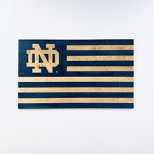 Load image into Gallery viewer, This Premium Notre Dame Wooden Flag measures 48" x 29" x .75".