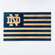 Load image into Gallery viewer, This Premium Notre Dame Wooden Flag measures 48" x 29" x .75".