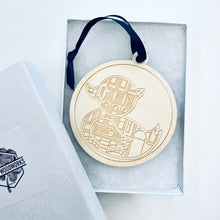 Load image into Gallery viewer, This Howard Hall Christmas Ornament is made from birch, laser-engraved, and is 3.25" in diameter.