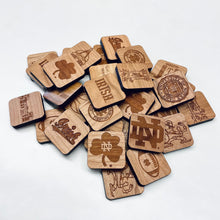 Load image into Gallery viewer, Each 1.75" square piece in this quality wooden game is laser cut from natural cherry, laser-engraved, and finished by hand.