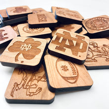 Load image into Gallery viewer, Each 1.75" square piece in this quality wooden game is laser cut from natural cherry, laser-engraved, and finished by hand.