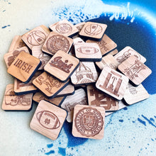 Load image into Gallery viewer, Each 1.75" square piece in this quality wooden game is laser cut from natural cherry, laser-engraved, and finished by hand.