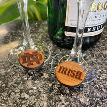 Load image into Gallery viewer, These 5-charm set is laser-cut from Notre Dame Stadium Bench Wood.
