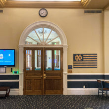 Load image into Gallery viewer, This Premium Notre Dame Wooden Flag measures 48" x 29" x .75".