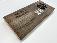 Load image into Gallery viewer, Notre Dame Stadium Bench Plaques are engraved with your chosen name, class year (or year became a fan) and the Notre Dame monogram. The 16" x 7 1/2" plaque is also engraved with the following text: "Original Stadium Seating 1930 Removed 2016".