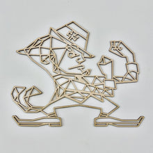 Load image into Gallery viewer, This Geometric Notre Dame Leprechaun Wall art measures 24" x 30" x 1/4" and is laser cut from unstained birch.