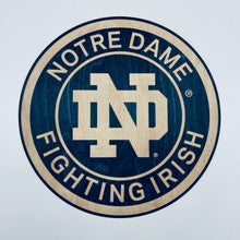 Load image into Gallery viewer, This Notre Dame Seal Wall Art features Notre Dame blue and natural birch wood colors, and is 15.5" in diameter.