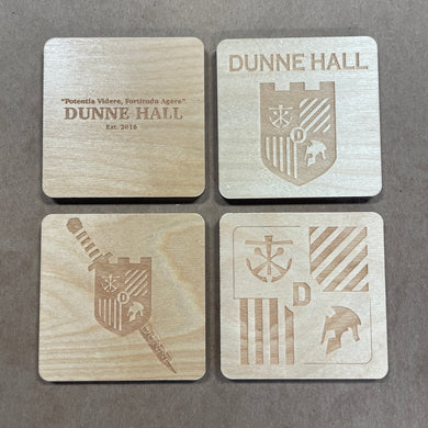 This Dunne Hall Coaster Set is crafted from birch, laser-engraved, and finished with our 5-step process! The coasters measure 3.5