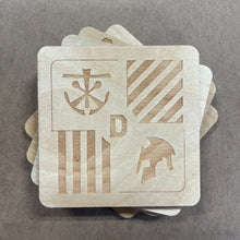 Load image into Gallery viewer, This Dunne Hall Coaster Set is crafted from birch, laser-engraved, and finished with our 5-step process! The coasters measure 3.5&quot; x 3.5&quot;.
