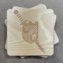 Load image into Gallery viewer, This Dunne Hall Coaster Set is crafted from birch, laser-engraved, and finished with our 5-step process! The coasters measure 3.5&quot; x 3.5&quot;.
