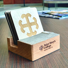 Load image into Gallery viewer, The coaster holder is crafted with original Notre Dame Stadium Bench Wood which was removed in 2016.
