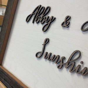 Bride and Groom Sign with Stadium Wood Frame