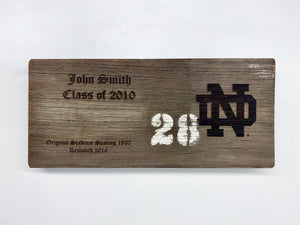 Personalized Notre Dame Stadium Bench Plaque