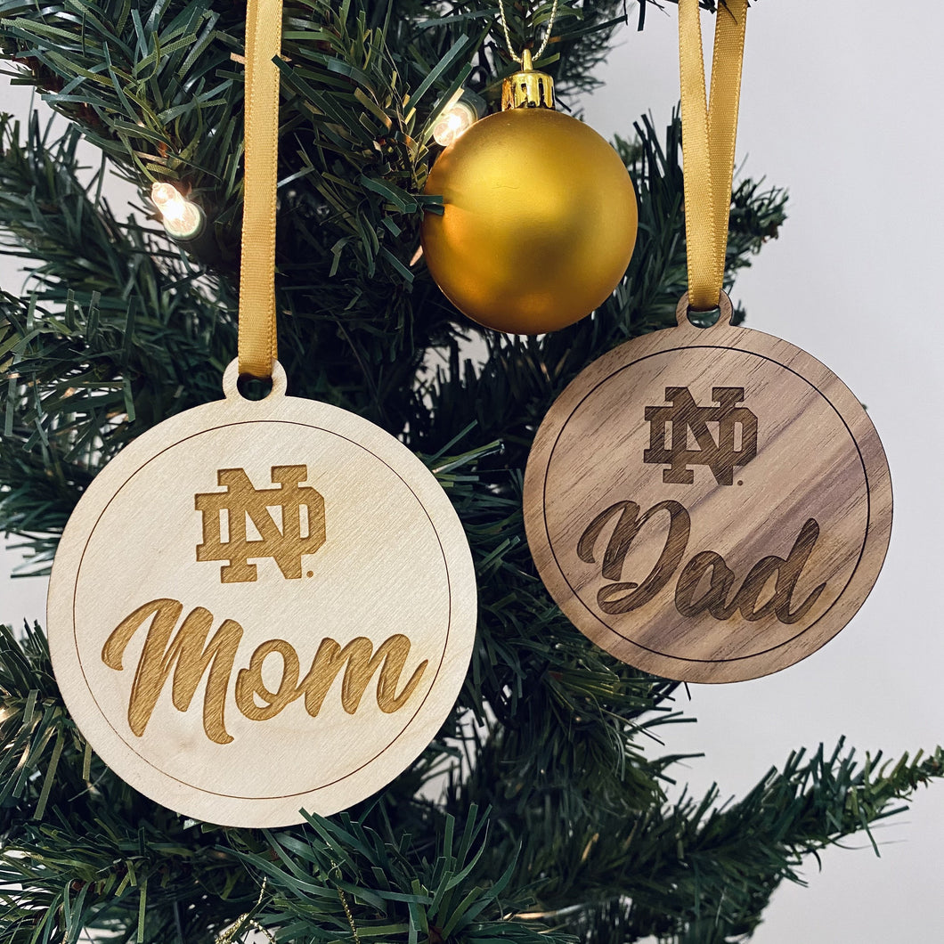 Notre Dame Mom & Dad Christmas Ornament Set