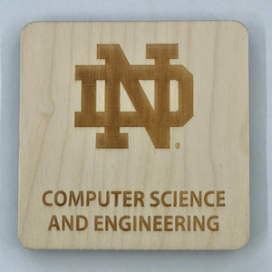 This ND Computer Science Engineering Coaster Set is crafted from birch, laser-engraved, and each coaster measures 3.5" x 3.5".